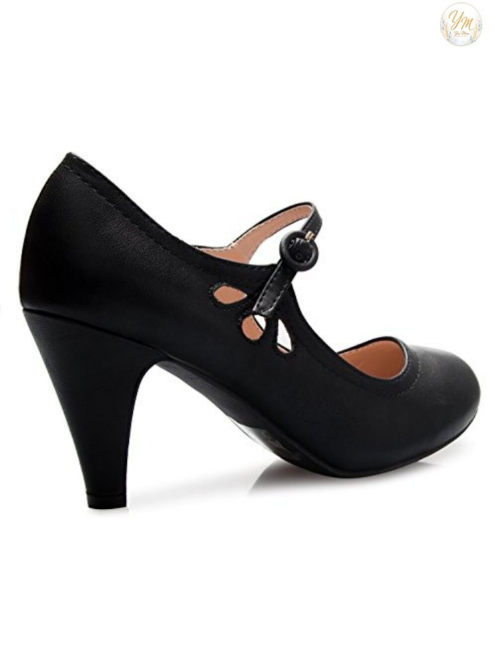 Vintage Kitten Heel Mary Jane Pumps - Faux Leather Round Toe - Picture 3 of 3
